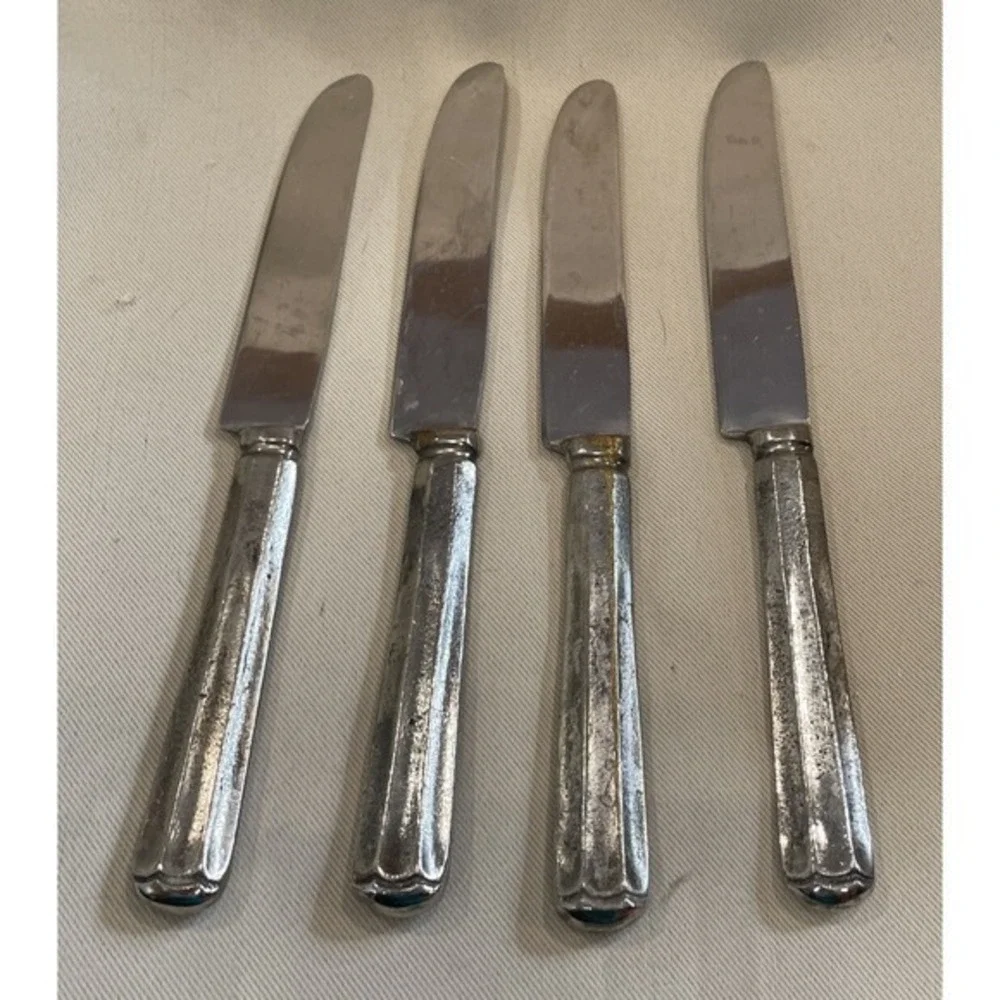 Pottery Barn India Tivoli Knife Stainless Brass Set of 4 French Hollow